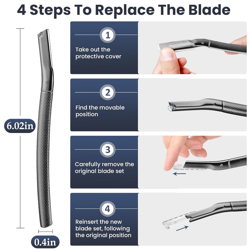 AIBRIT Dermaplaning Tool for Face, Dermaplane Razor for Peach Fuzz with Metal Grip, Professional Eyebrow Razor for Women, Facial Razor for Women Black (12 Replaceable Blades) - Image 3